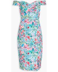 Aidan Mattox - Off-the-shoulder Wrap-effect Floral-print Crepe Dress - Lyst