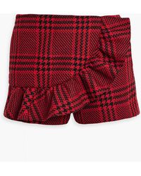 RED Valentino - Skirt-effect Ruffled Checked Wool-blend Tweed Shorts - Lyst