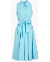 Moschino - Belted Pleated Stretch-cotton Poplin Midi Shirt Dress - Lyst