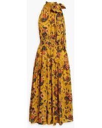 Ulla Johnson - Maya Shirred Floral-print Silk-chiffon Midi Dress - Lyst