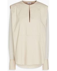 Brunello Cucinelli - Bead-embellished Stretch-cotton Poplin And Organza Blouse - Lyst