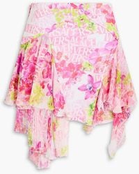 Versace - Asymmetrischer rock aus seiden-crêpe und georgette mit print und rüschen - Lyst
