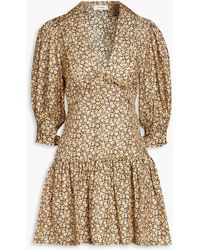 Sandro - Gathered Floral-print Silk-twill Mini Dress - Lyst