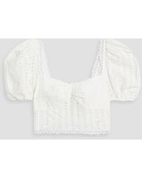 Charo Ruiz - Menorca Cropped Shirred Broderie Anglaise Cotton-blend Top - Lyst
