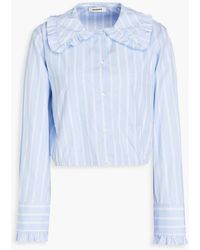 Sandro - Ravenne Cropped Ruffled Striped Cotton Shirt - Lyst