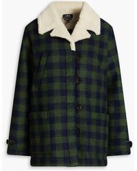 A.P.C. - Faux Shearling-trimmed Gingham Twill Coat - Lyst