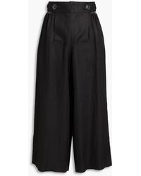 Maison Margiela - Cropped Pleated Linen-twill Wide-leg Pants - Lyst