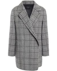 Theory Clairene Prince Of Wales Checked Wool And Cashmere-blend Felt Coat - Grey