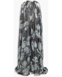 Halston - Nicoletta Cape-effect Floral-print Silk-blend Gown - Lyst