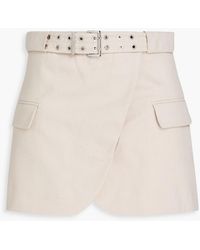Ganni - Belted Cotton And Linen-Blend Twill Mini Wrap Skirt - Lyst