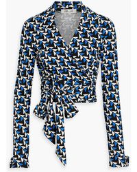 Diane von Furstenberg - Bobbie Cropped Printed Silk And Cotton-blend Jersey Wrap Top - Lyst