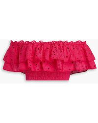 Charo Ruiz - Clara Cropped Off-The-Shoulder Broderie Anglaise Cotton-Blend Top - Lyst
