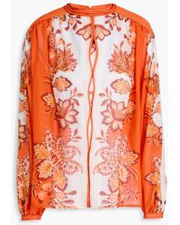 FARM Rio - Bluse aus baumwoll-voile mit floralem print und cut-outs - Lyst