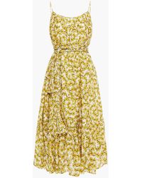 RHODE - Lea Gathered Floral-print Cotton-poplin Midi Dress - Lyst