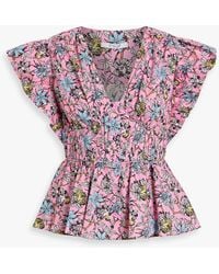 10 Crosby Derek Lam - Roselyn Gathered Floral-print Cotton-blend Poplin Top - Lyst