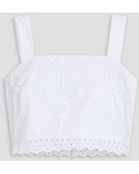 Saloni - Meadow Cropped Broderie Anglaise Cotton Top - Lyst