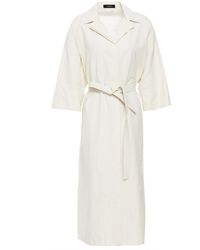 JOSEPH Drita Belted Cotton And Hemp-blend Shantung Midi Dress - White