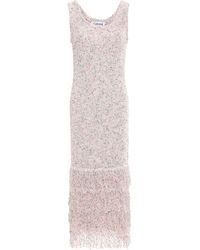 Cushnie Fringed Bouclé-knit Cotton-blend Dress White