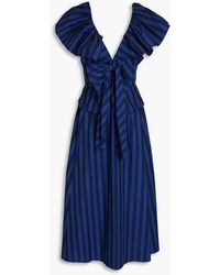 Carolina Herrera - Bow-embellished Ruffled Striped Cotton-poplin Midi Dress - Lyst