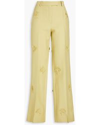 Valentino Garavani - Floral-appliquéd Wool And Silk-blend Straight-leg Pants - Lyst
