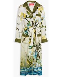 F.R.S For Restless Sleepers - Belted Floral-print Silk Charmeuse Midi Shirt Dress - Lyst