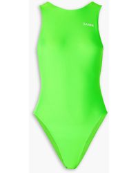 Ganni - Neonfarbener badeanzug mit print - Lyst