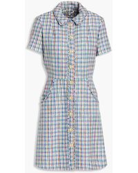 Maje Frayed Cotton-blend Tweed Mini Shirt Dress - Blue