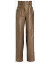 Bally - Pleated Belted Leather Wide-leg Pants - Lyst