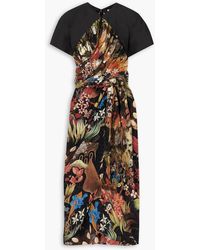Lanvin - Wrap-effect Floral-print Silk-satin Midi Dress - Lyst