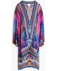 Camilla - Crystal-embellished Printed Silk-chiffon Kimono - Lyst