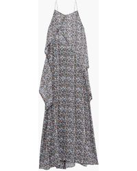Victoria Beckham - Slip dress in maxilänge aus metallic-chiffon mit floralem print und drapierung - Lyst
