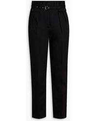 RED Valentino - Belted Pleated Stretch Cotton-twill Tapered Pants - Lyst