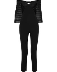 Roland Mouret Brayton Off-the-shoulder Striped Organza And Crepe Jumpsuit Black