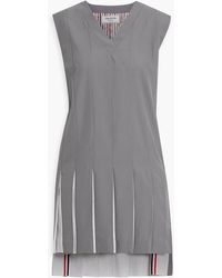 Thom Browne - Pleated Striped Cotton Oxford And Wool-Blend Ripstop Mini Dress - Lyst