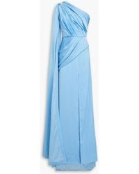 Rhea Costa - Draped Pleated Satin Gown - Lyst