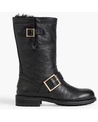 Jimmy Choo - Biker Buckled Textured-leather Boots - Lyst