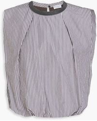 Brunello Cucinelli - Bead-Embellished Striped Cotton-Poplin Top - Lyst