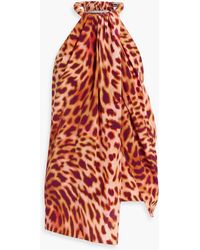 Stella McCartney - Asymmetric Leopard-print Silk-chiffon Halterneck Top - Lyst