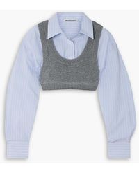T By Alexander Wang - Cropped Layered Wool-blend And Striped Poplin Top - Lyst
