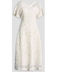 Tory Burch - Embellished Linen And Cotton-Blend Midi Dress - Lyst