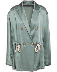 Brunello Cucinelli - Double-breasted Bead-embellished Satin Jacket - Lyst