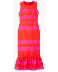 Brandon Maxwell - Ruffled Striped Cotton And Silk-blend Faille Midi Dress - Lyst