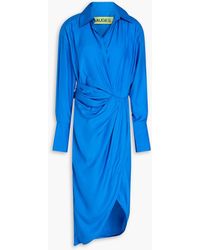 GAUGE81 - Wrap-effect Gathered Silk-satin Midi Shirt Dress - Lyst