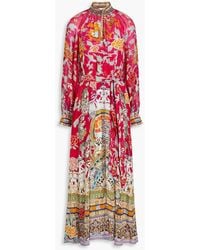 Camilla - Embellished Printed Silk Crepe De Chine Maxi Shirt Dress - Lyst