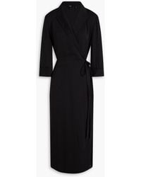 Theory - Silk-Crepe Midi Wrap Dress - Lyst