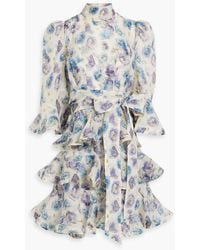 Zimmermann - Tiered Floral-print Linen And Silk-blend Gauze Mini Dress - Lyst