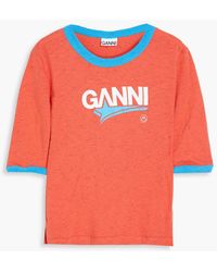 Ganni - Printed Cotton-blend Jersey T-shirt - Lyst