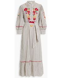 Antik Batik - Juliette Striped Embroidered Cotton Midi Dress - Lyst