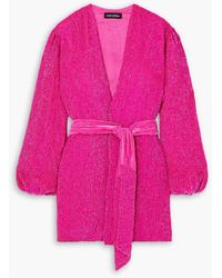 retroféte - Gabrielle Velvet-trimmed Sequined Chiffon Wrap Mini Dress - Lyst