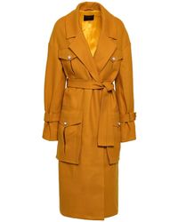 Mother Of Pearl Weston Faux Pearl-embellished Wool-blend Felt Coat Saffron - Multicolour